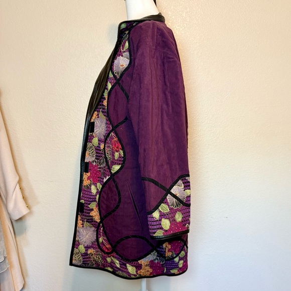 Koos Van Den Akker Reversible Coat Black Faux Leather Purple Quilted Boho XL - Picture 10 of 16